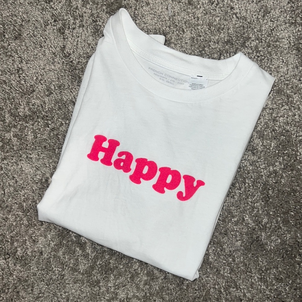 French connection White & Hot Pink Happy tee